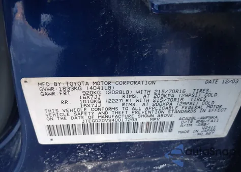 2004 Toyota Rav4 z USA, uszkodzony, nr VIN JTEGD20V940017293